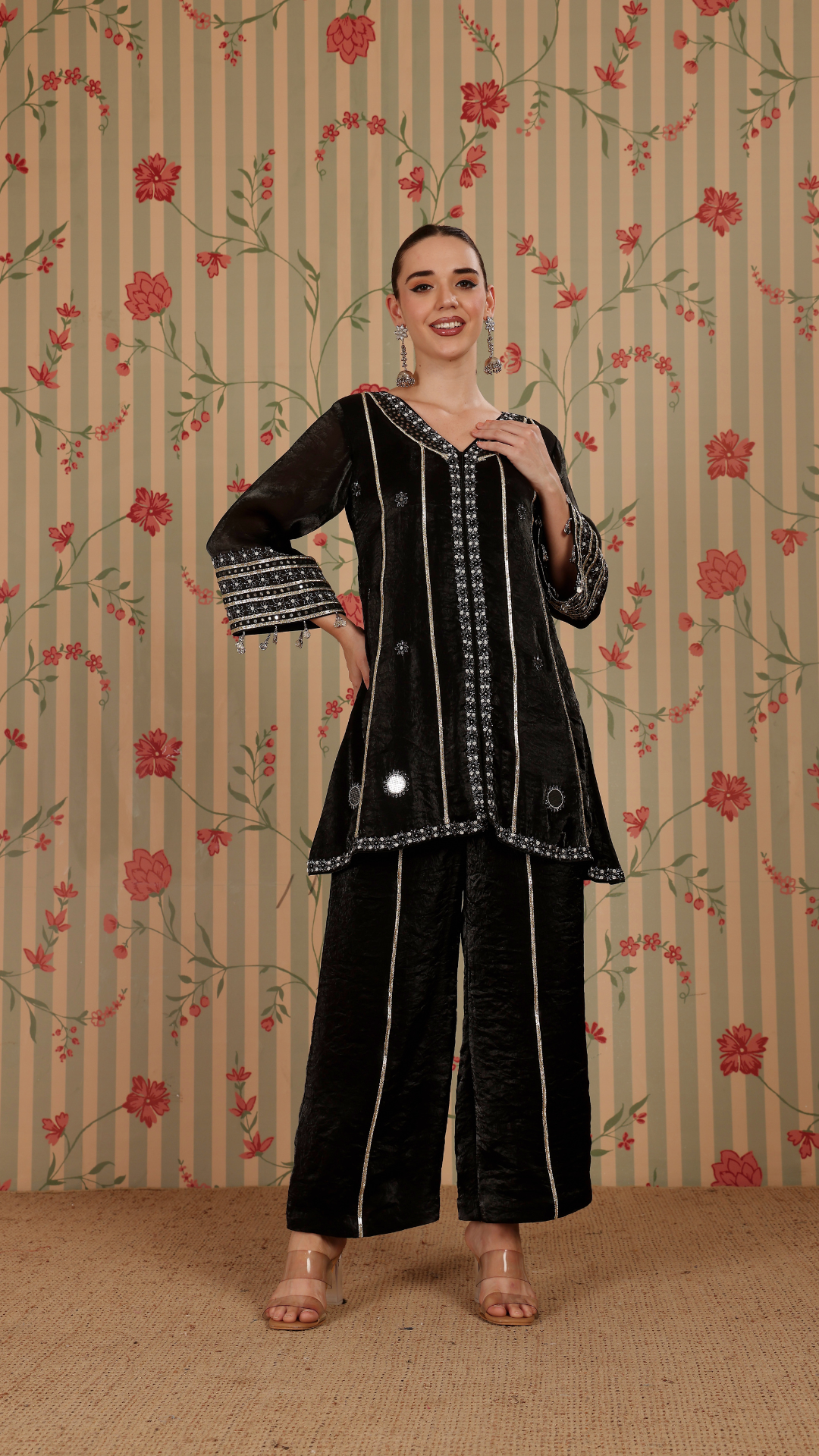 Black pakistani A-line suit with pant