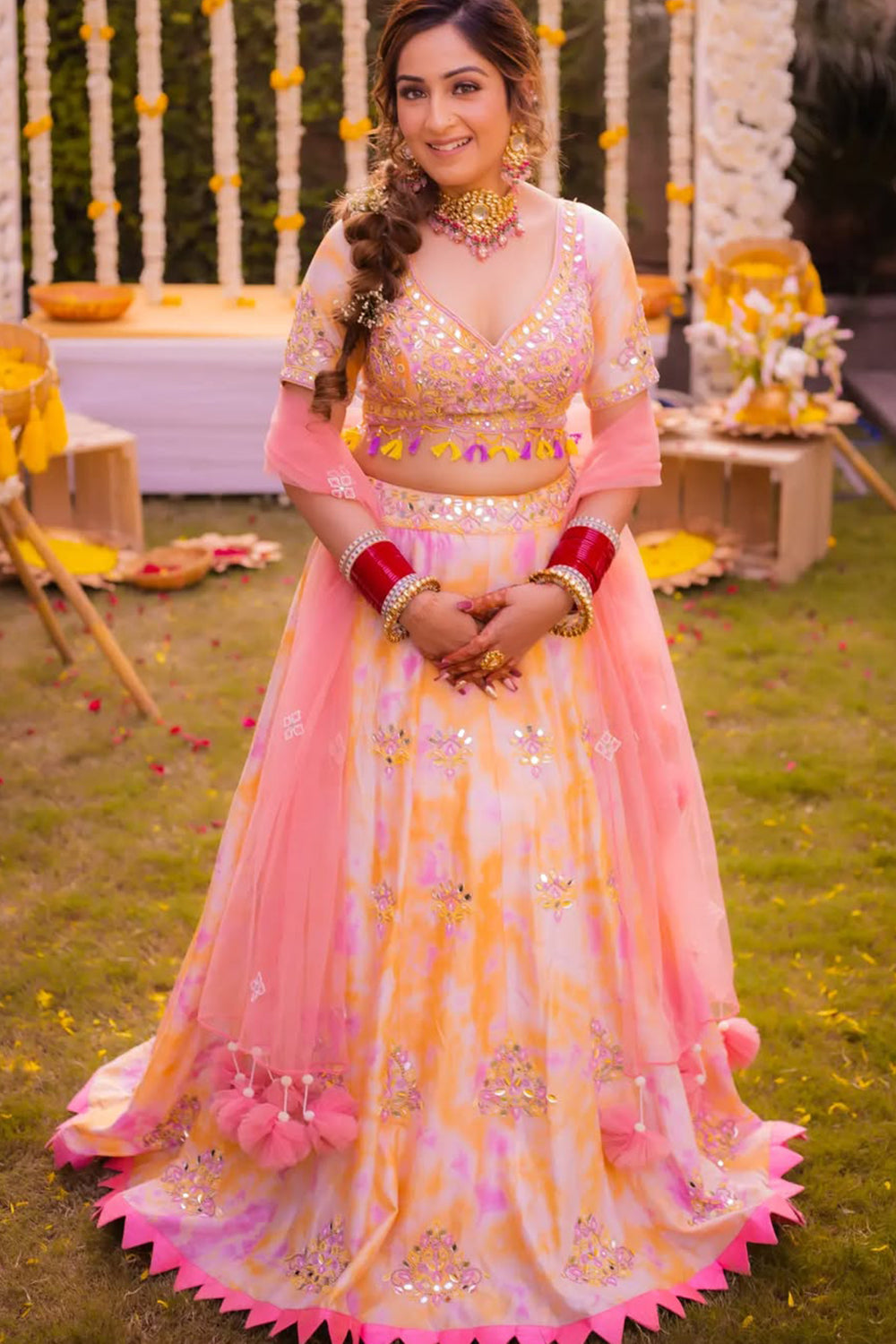 Srishti Takkar in Orange And Pink  Tie-Dye Lehenga Set