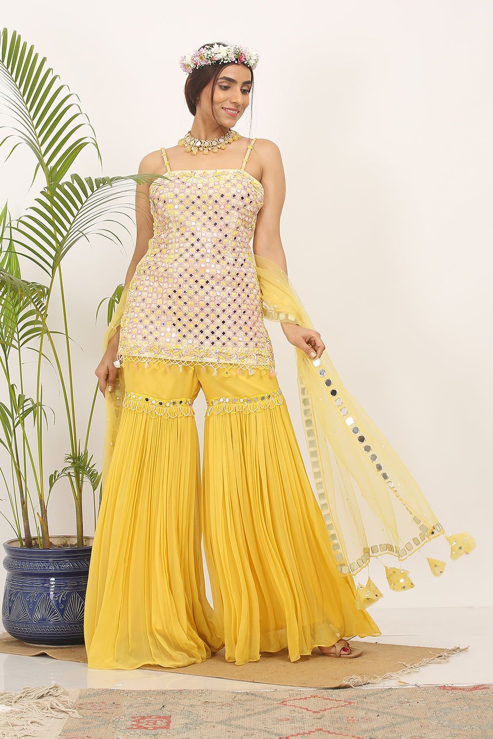 Off White , Peach And Yellow Tie-Dye Garara Set