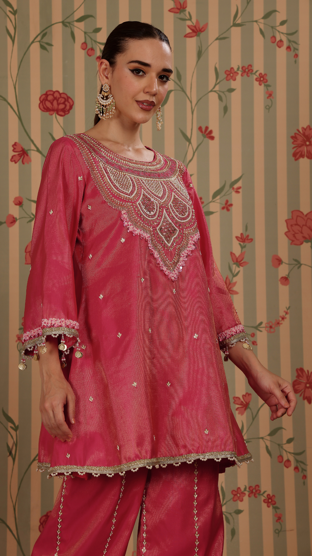 Fuscia pink pakistani A-line suit with straight pant