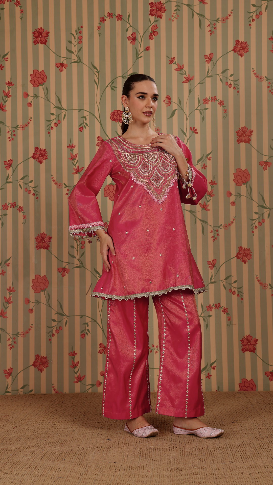 Fuscia pink pakistani A-line suit with straight pant
