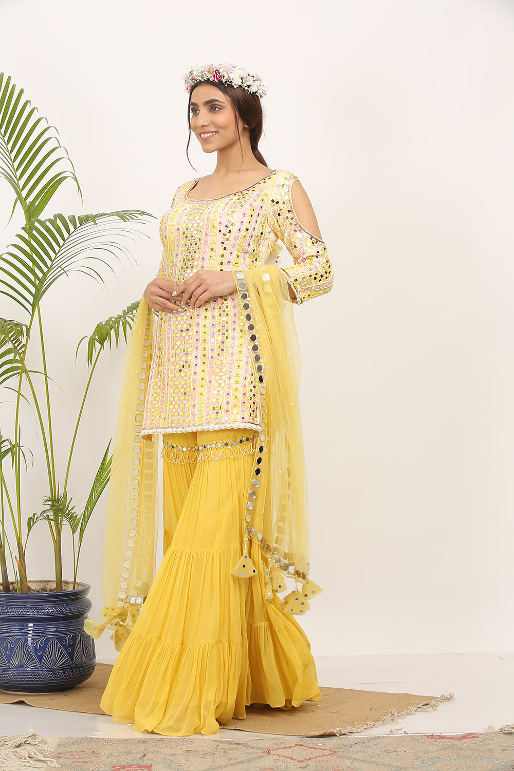 Off White , Peach And Yellow Tie-Dye Garara Set