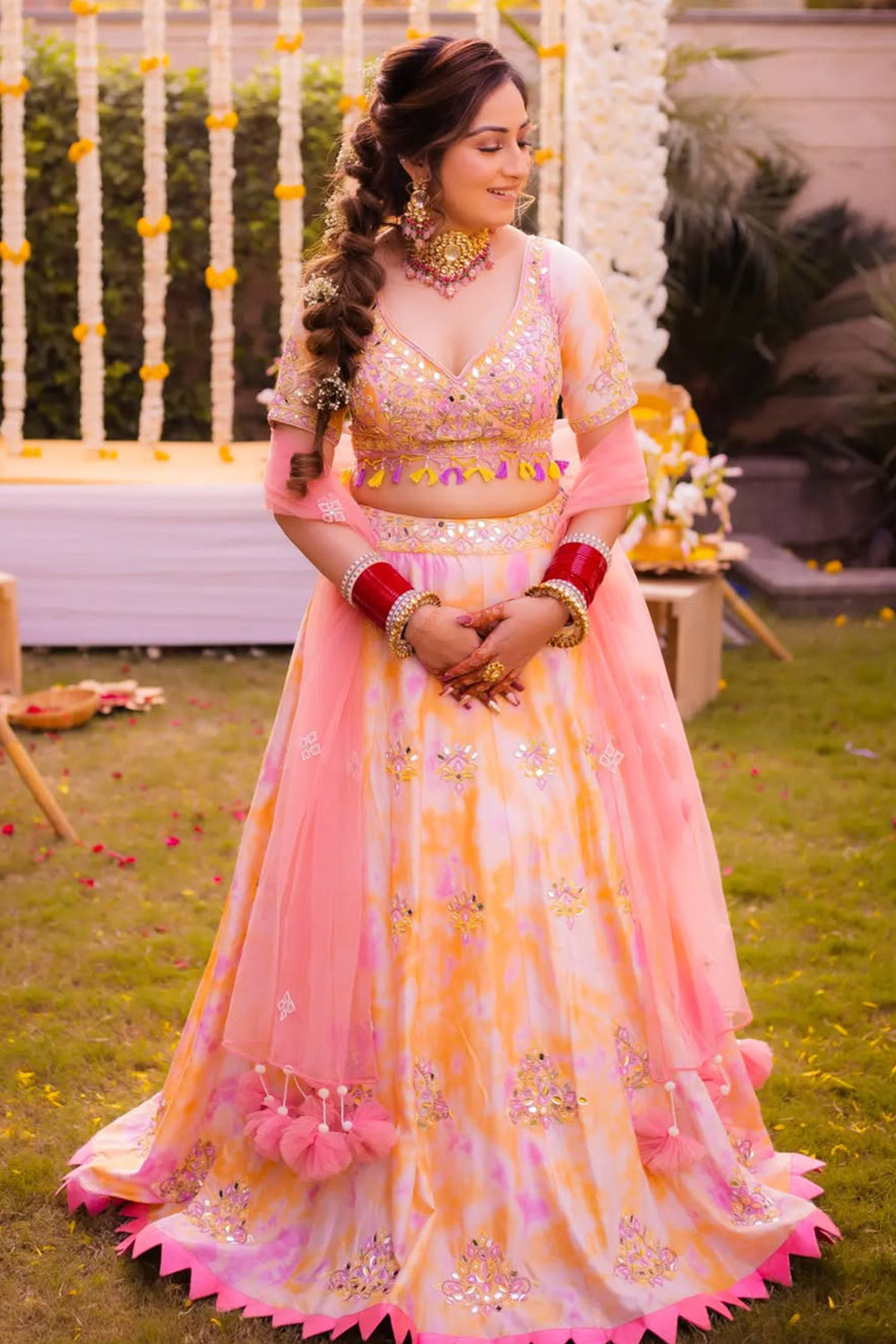 Srishti Takkar in Orange And Pink  Tie-Dye Lehenga Set