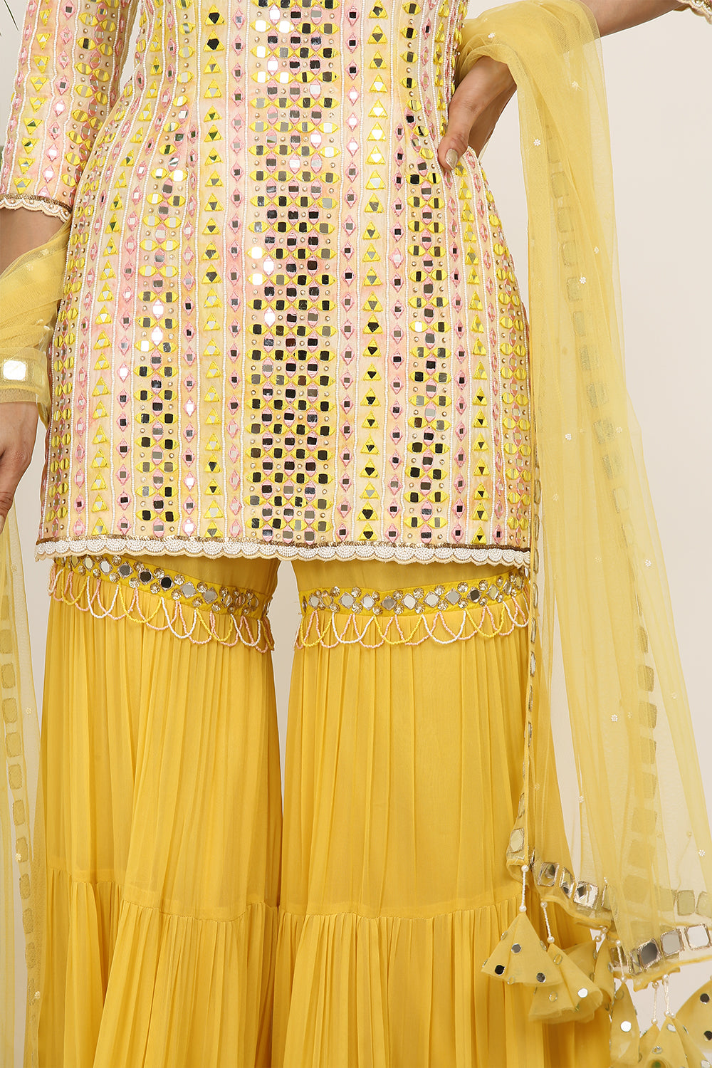 Off White , Peach And Yellow Tie-Dye Garara Set