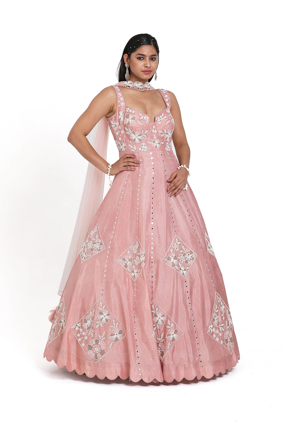 Onion Pink Anarkali Set.