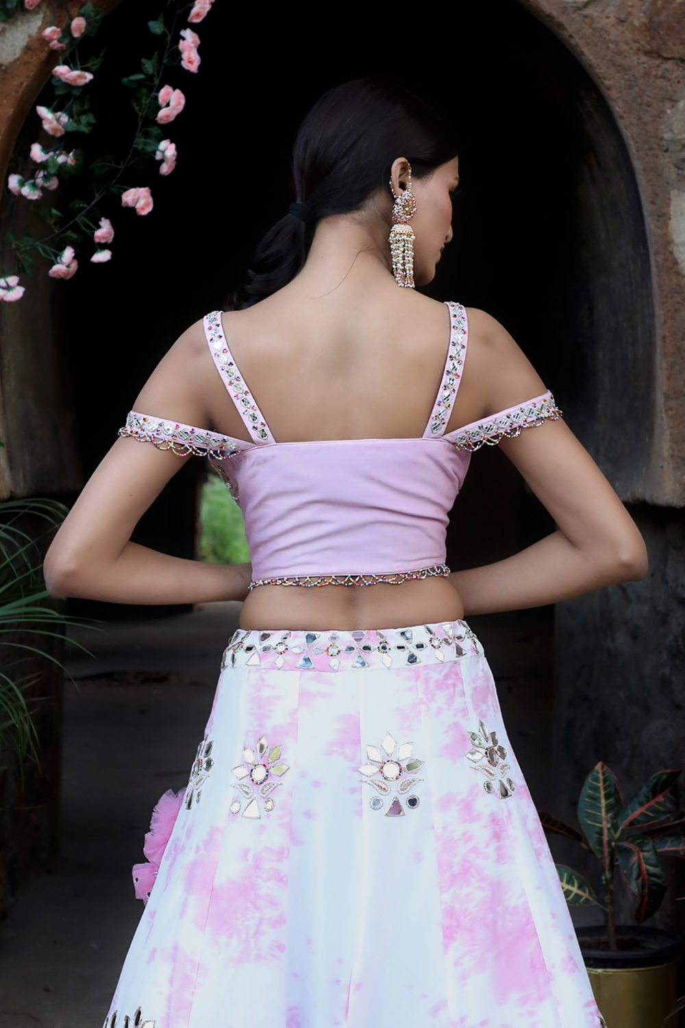 Off White And Lilac Tie-Dye Lehenga Set
