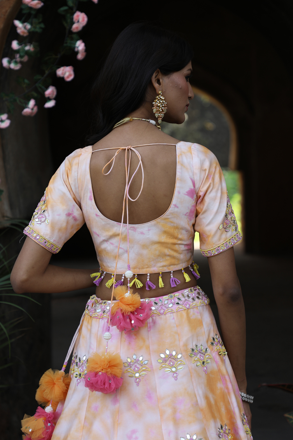 Orange And Pink  Tie-Dye Lehenga Set