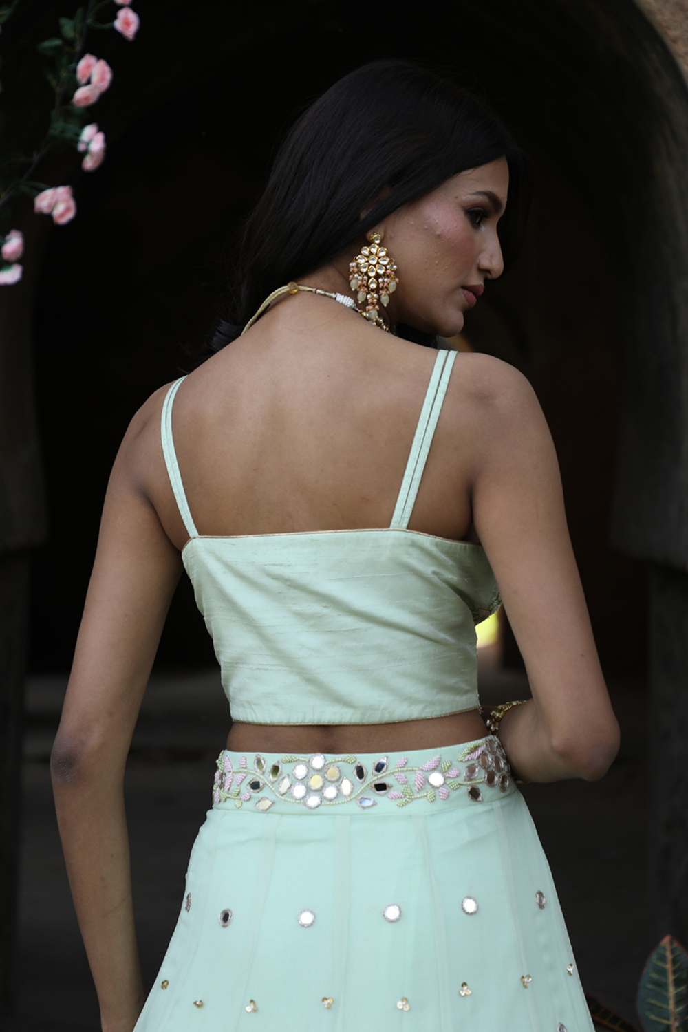 Mint Green Flared Lehenga Set With Bustier