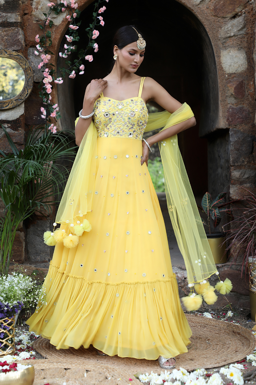 Flared Yellow Anarkali Set
