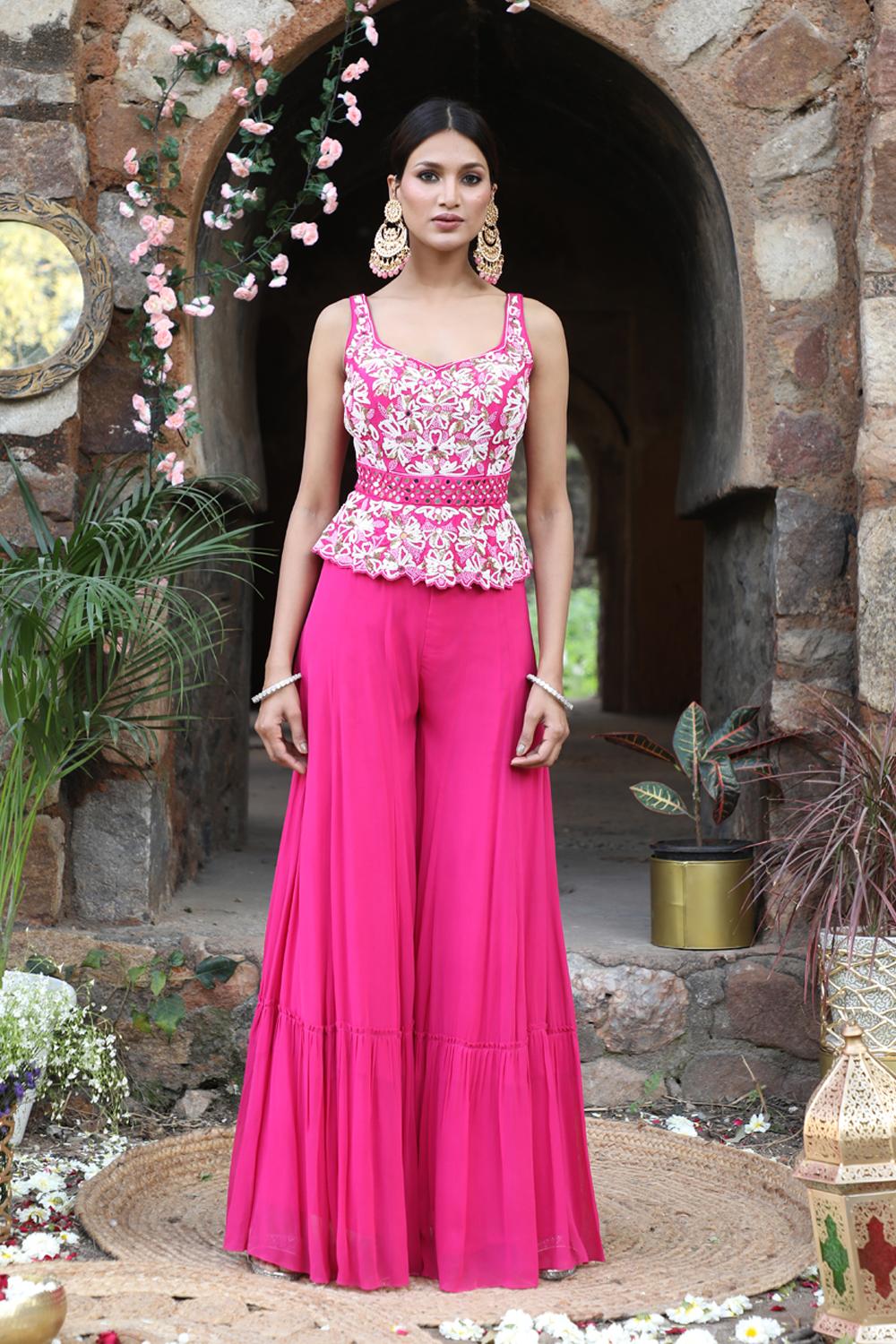 Fuchsia  Peplum With Sharara Set