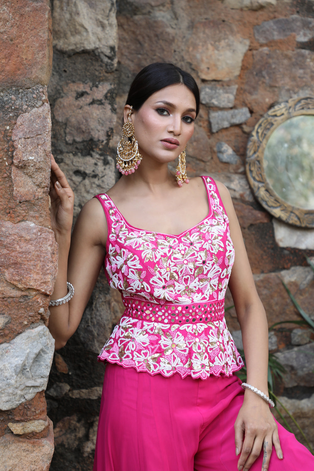 Fuchsia  Peplum With Sharara Set