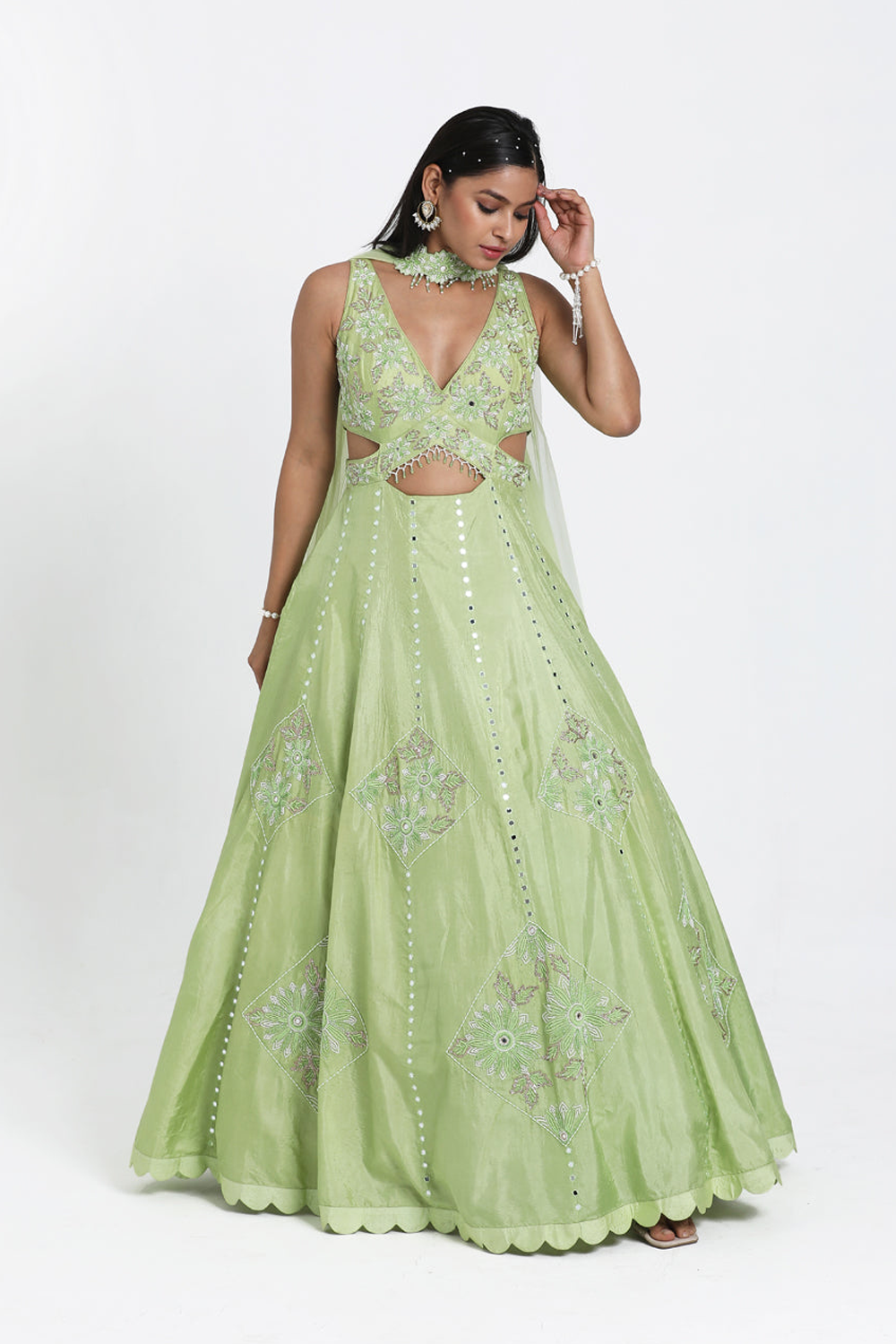 Mint Green Anarkali With Chokar Dupatta