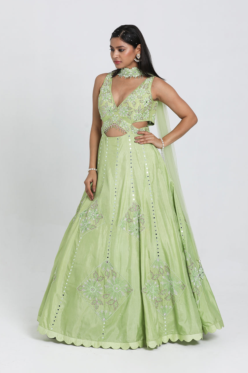 Mint Green Anarkali With Chokar Dupatta