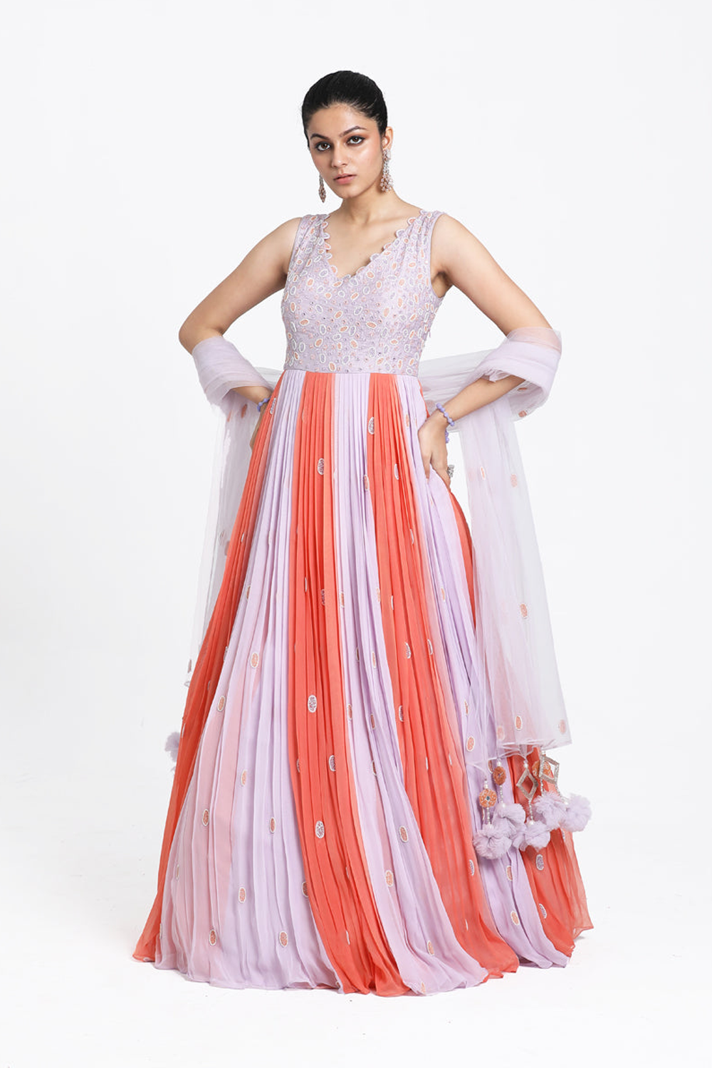 Lilac & Peach Ombre Anarkali Set.