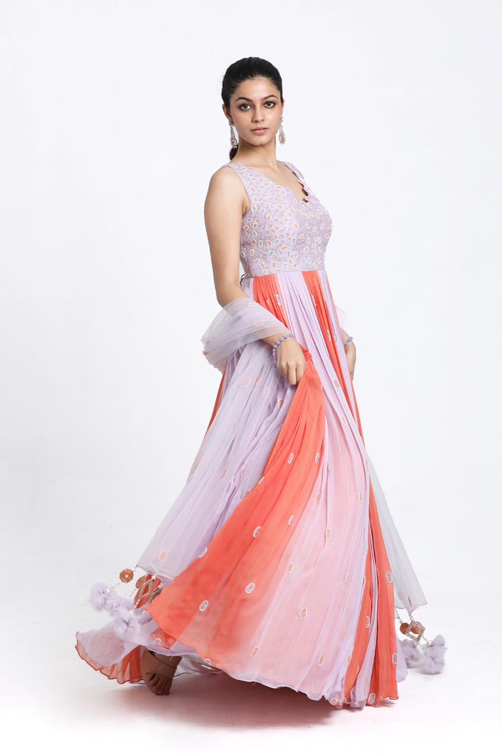 Lilac & Peach Ombre Anarkali Set.