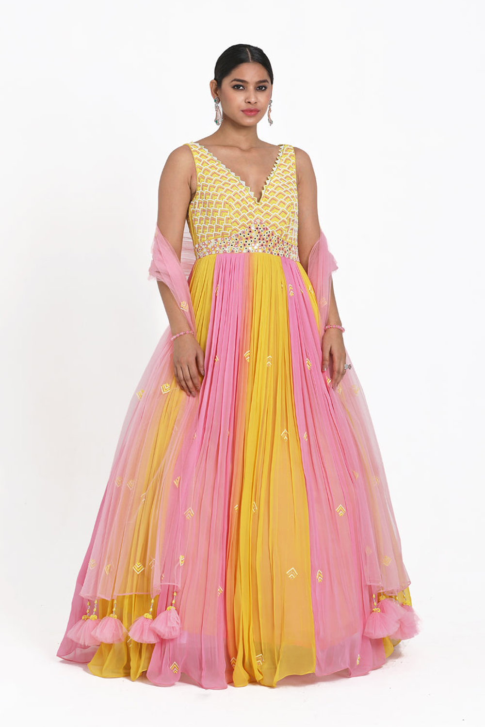 Yellow & Pnk Ombre Anarkali Set