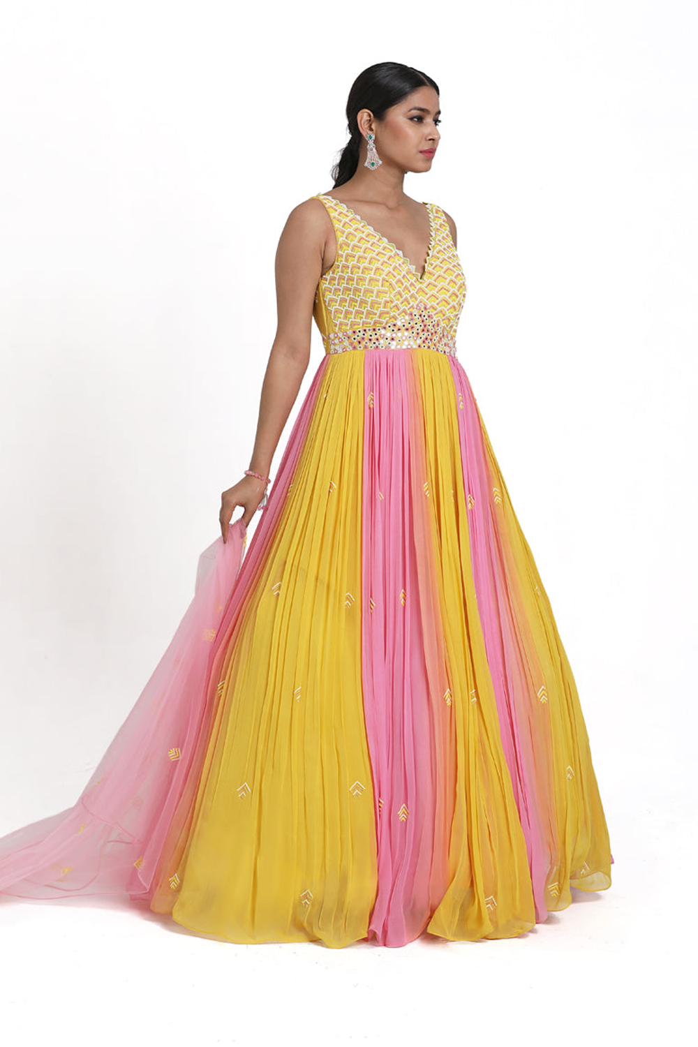 Yellow & Pnk Ombre Anarkali Set