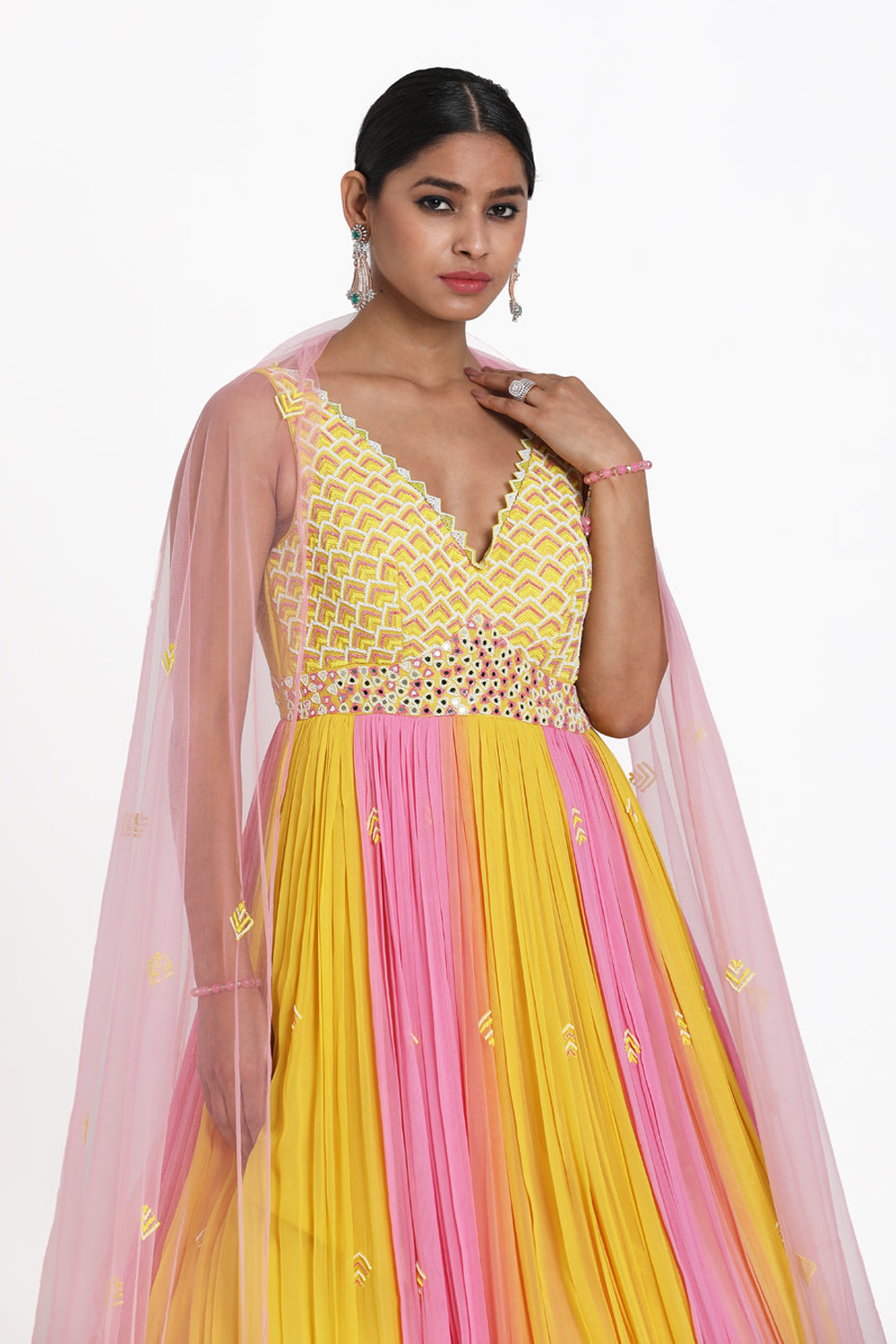 Yellow & Pnk Ombre Anarkali Set