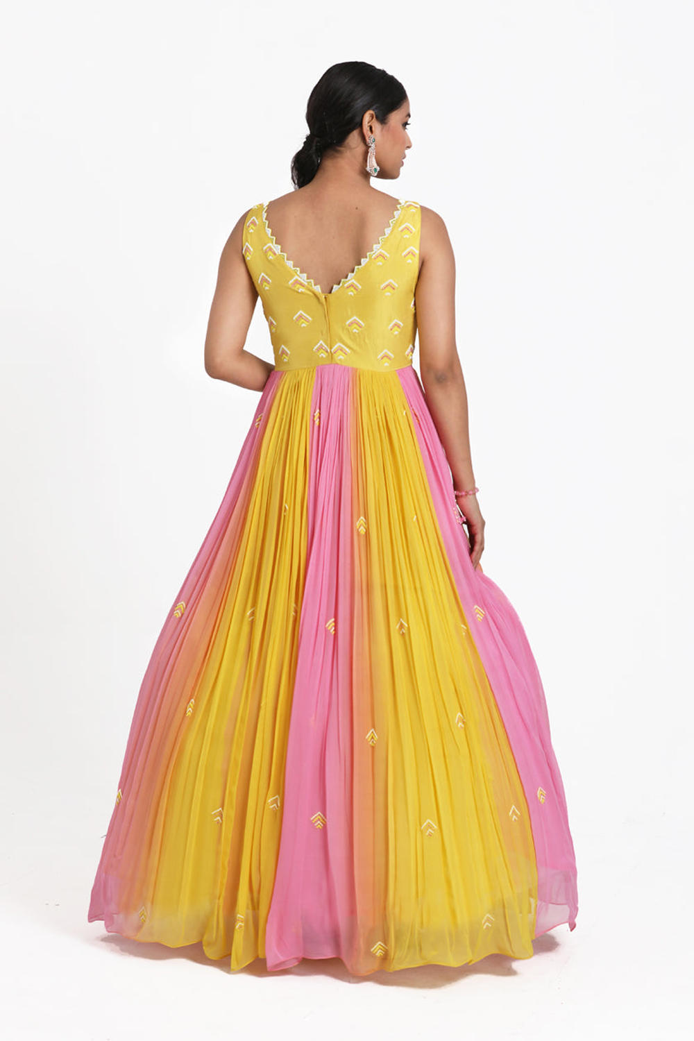 Yellow & Pnk Ombre Anarkali Set