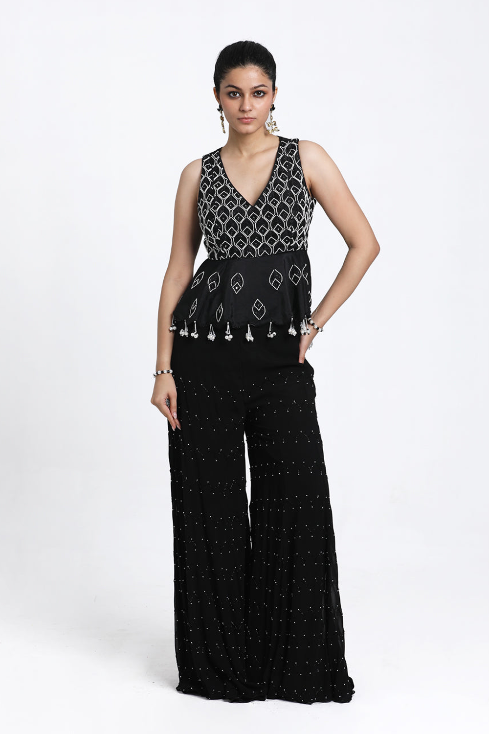 Black Peplum With Inserted Sharara
