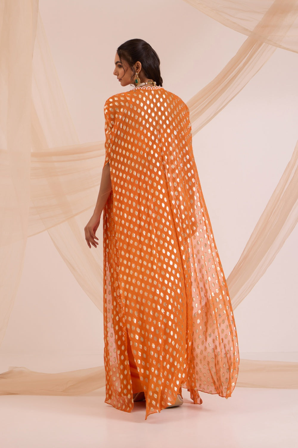 Orange Bustier With Drape Skirt & Cape