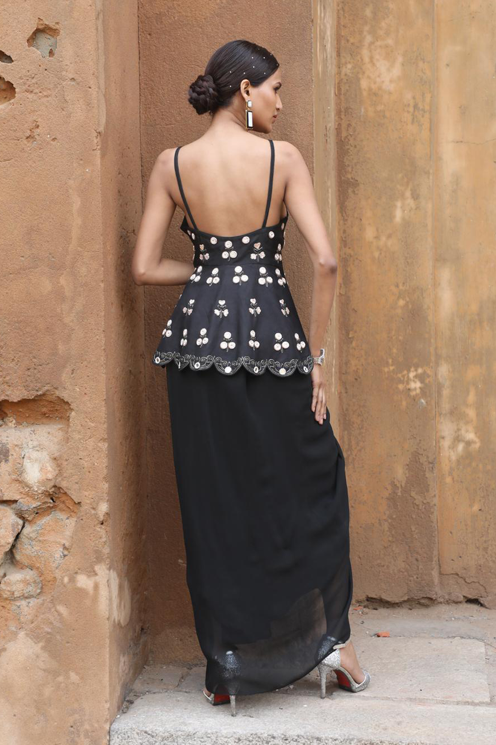 Black Peplum With Drape Skirt