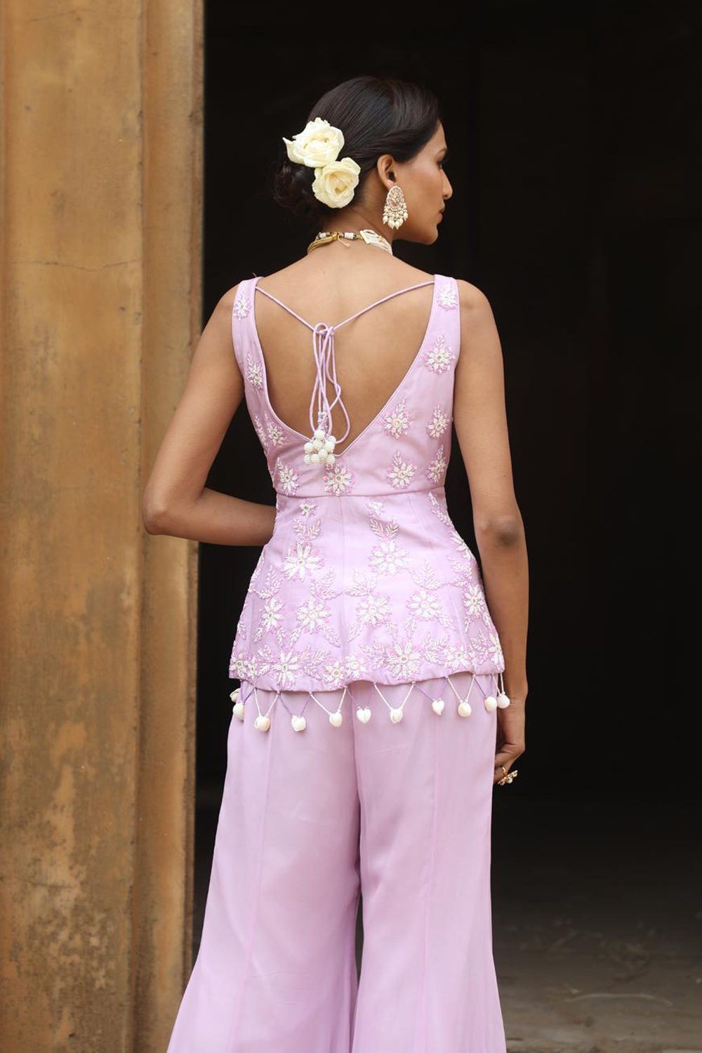 Lilac Peplum With Inserted Sharara Set
