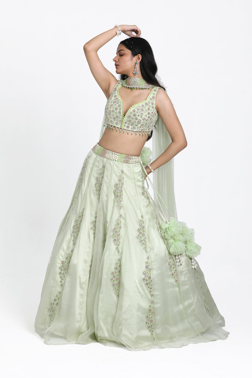 Light Green Organza Lehenga Set