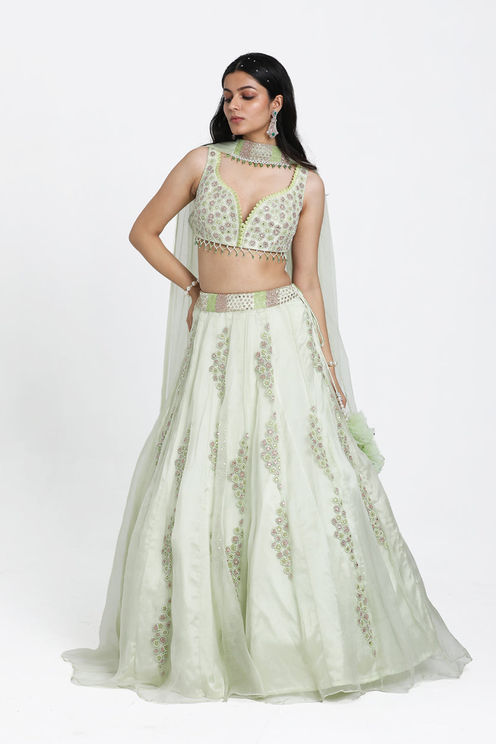 Light Green Organza Lehenga Set