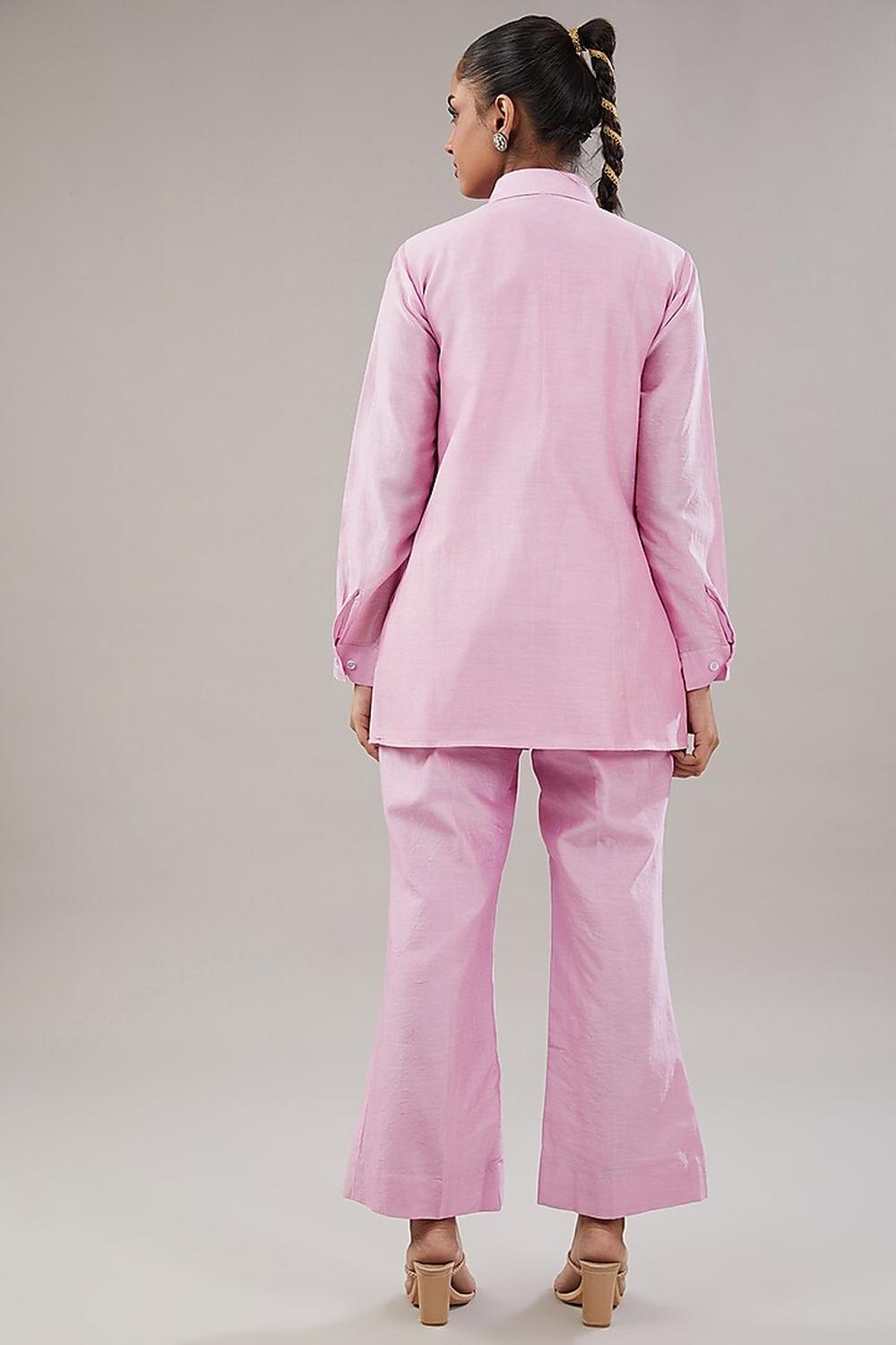 Lilac Silk Floral Embroidered Shirt With Pant .