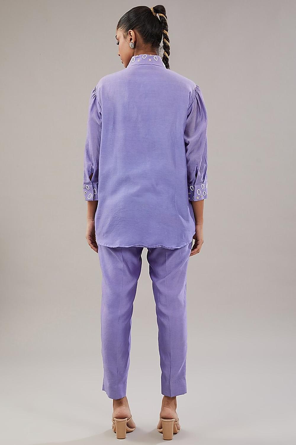 Light Purple Silk Geometric Embroidered Shirt  And Pant.