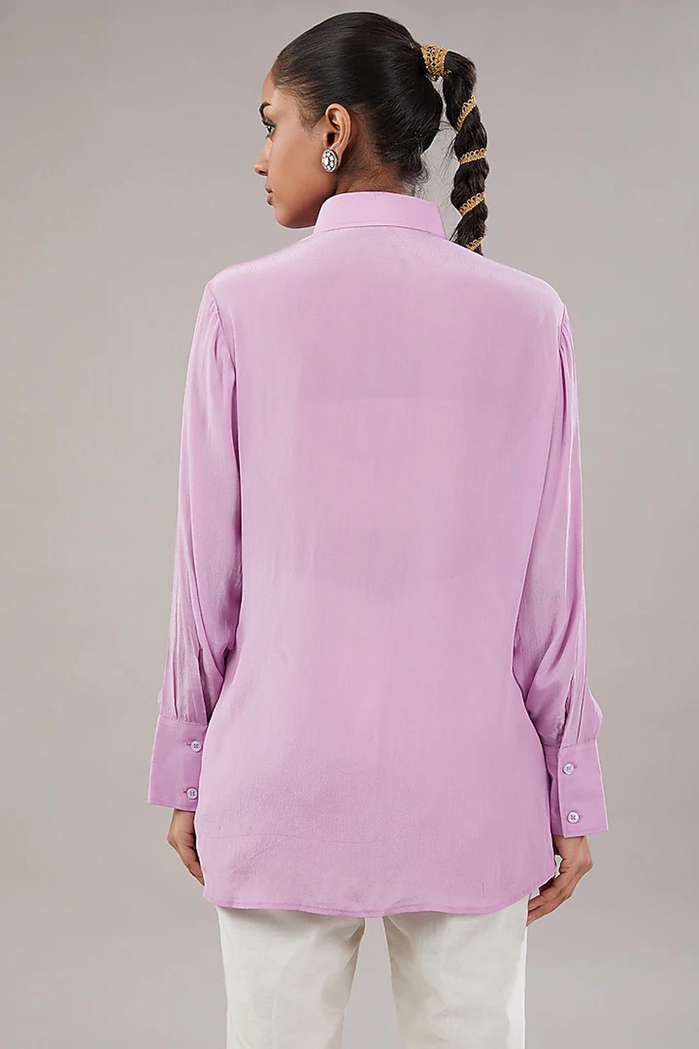 Lilac Crepe Frill Sequence Embroidered Shirt.