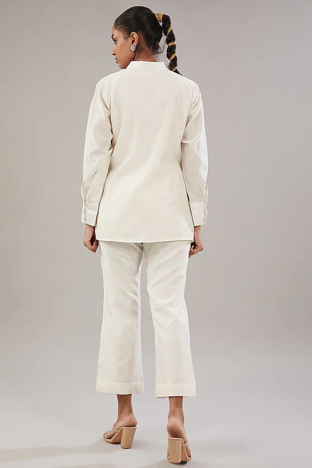 Off White Silk Floral Embroidered Shirt  And Pant.