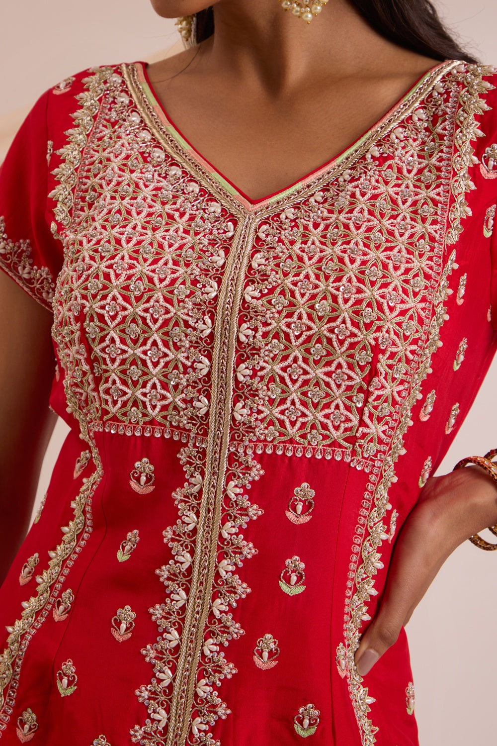 Red Straight Suit With Garara Set