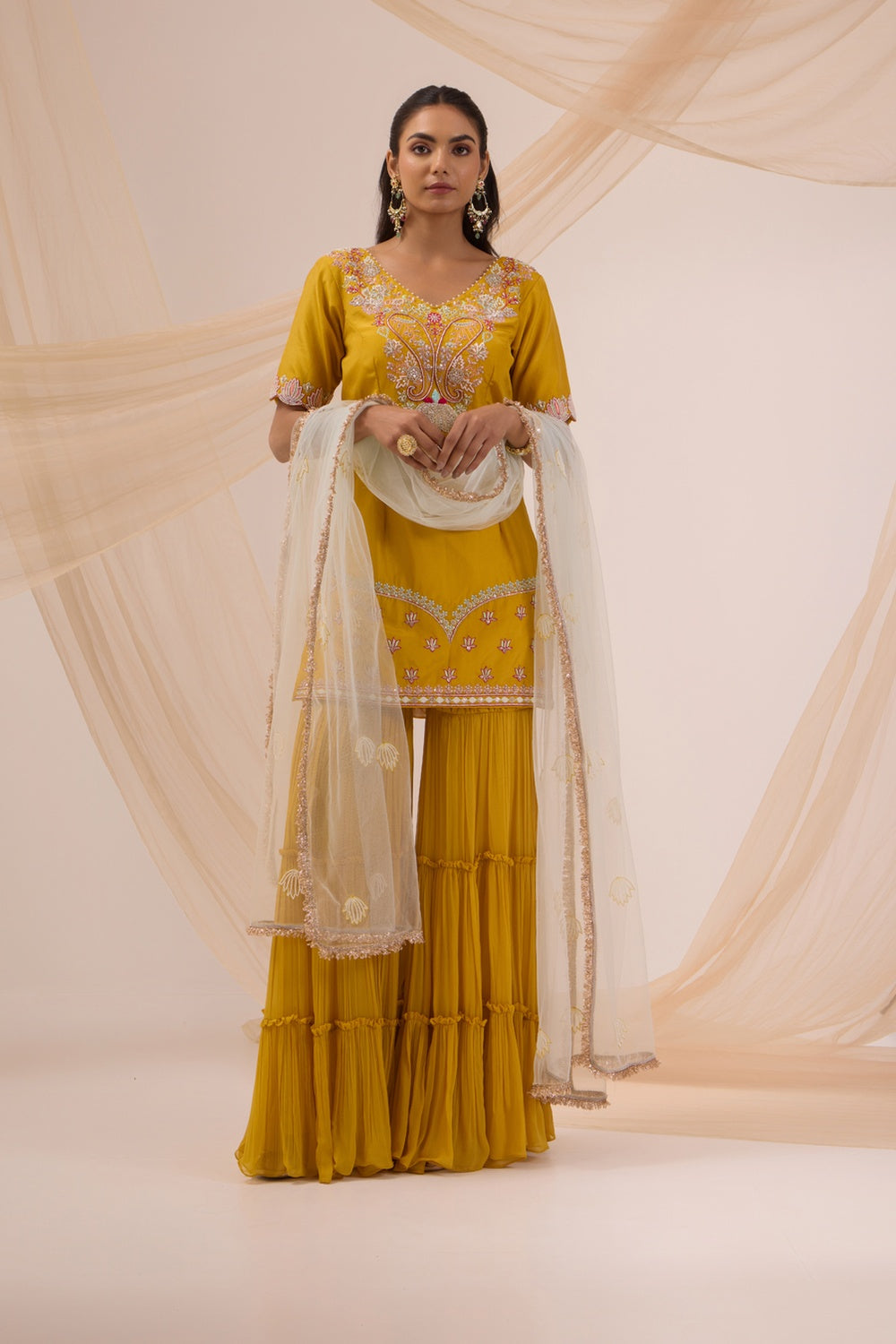 Mustard Straight Suit With Garara Set