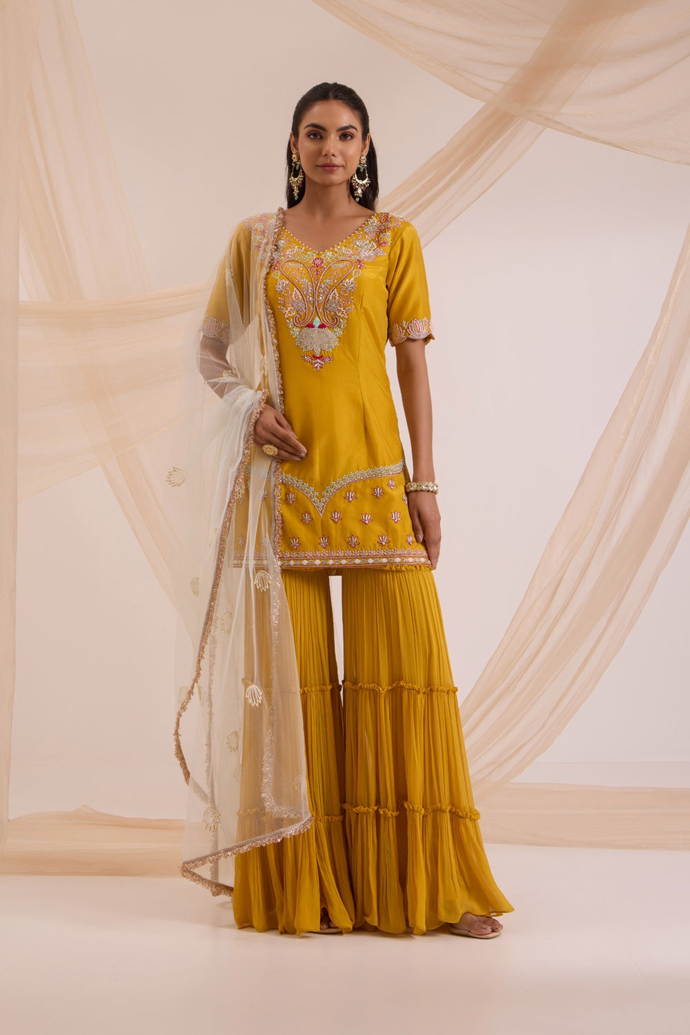Mustard Straight Suit With Garara Set